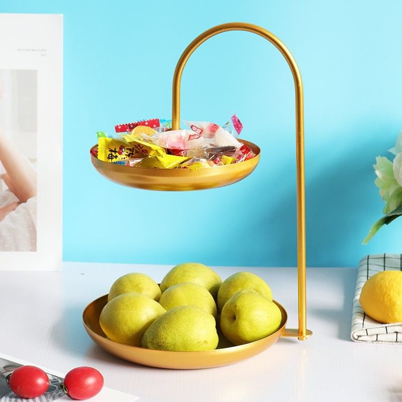 Anti Rust Double Tier 31cm Height Steel Fruit Basket